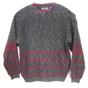 Vintage Street Scenes‎ Sweater Chunky Knit L 90s Grey Acrylic Cosby Grandpa